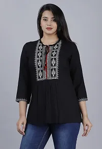 Shiva Fab Women's Rayon Embroidered Regular Fit Tops Black-thumb3