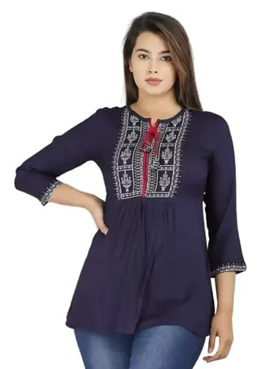 Shiva Fab Women's Rayon Embroidered Regular Fit Tops