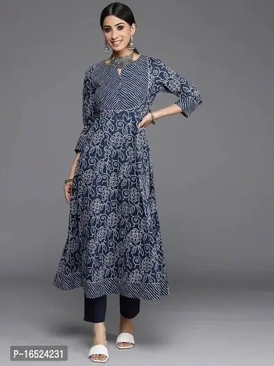 Women Printed Cotton Rayon Anarkali Kurta