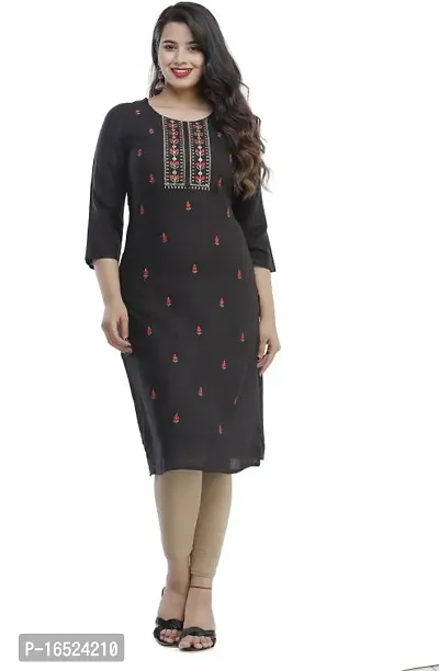 Women Embroidered Viscose Rayon Straight Kurta-thumb0