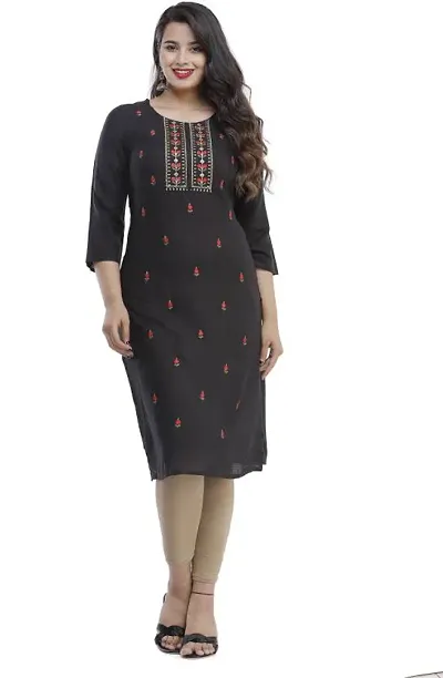 Women Embroidered Viscose Rayon Straight Kurta