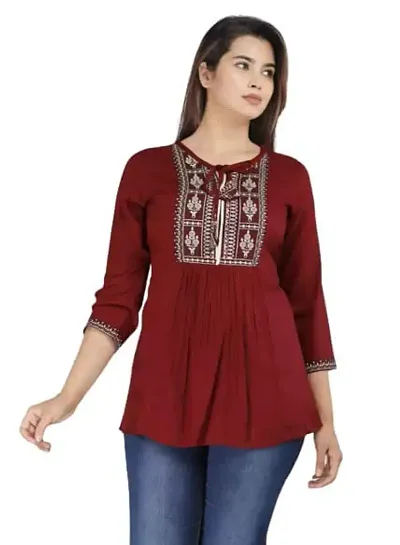 Shiva Fab Women's Rayon Embroidered Regular Fit Tops