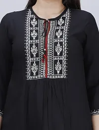 Shiva Fab Women's Rayon Embroidered Regular Fit Tops Black-thumb1