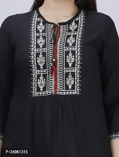 Shiva Fab Women's Rayon Embroidered Regular Fit Tops Black-thumb2