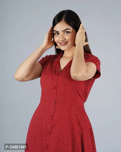 Short Kurti for Women Polka Print Pure Cotton A-line Kurta (Small, Polka Print Maroon Kurta)-thumb4