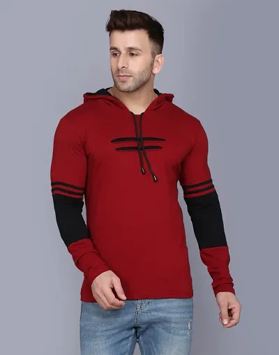 Men's Multicoloured Cotton Striped Hooded T Shirt