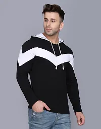 Men's Multicoloured Striped Cotton Hooded Tees-thumb1