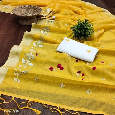 Beautiful Chanderi Cotton Embroidered Saree with Blouse piece