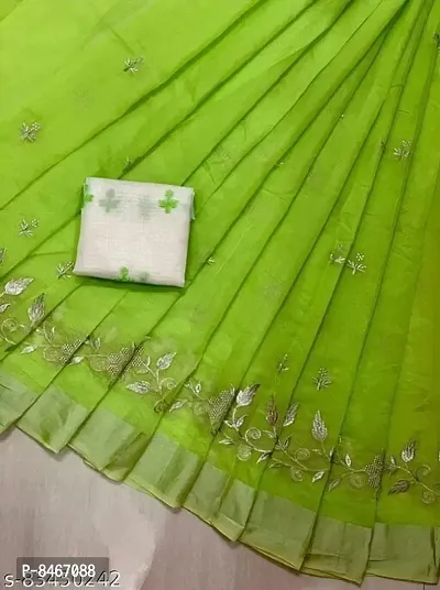 Beautiful Chanderi Cotton Embroidered Saree with Blouse piece