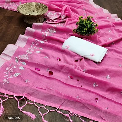 Beautiful Chanderi Cotton Embroidered Saree with Blouse piece