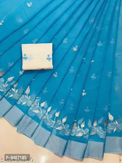 Beautiful Chanderi Cotton Embroidered Saree with Blouse piece