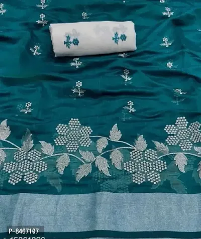 Beautiful Cotton Silk Embroidered Saree with Blouse piece