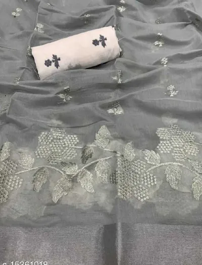 Beautiful Silk Embroidered Saree with Blouse piece