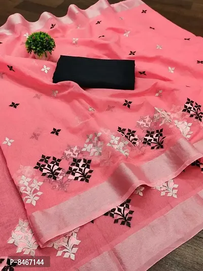 Beautiful Cotton Silk Embroidered Saree with Blouse piece-thumb0