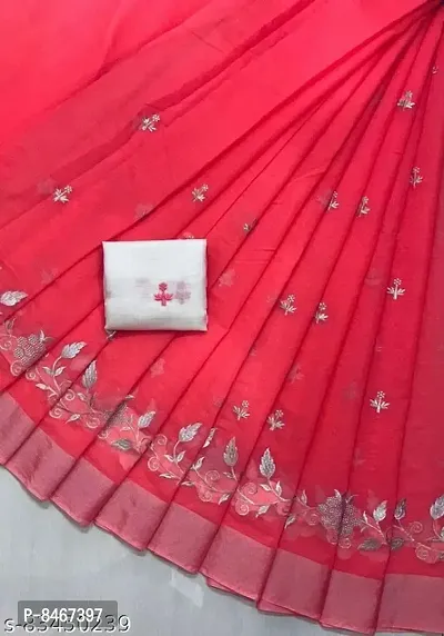 Beautiful Chanderi Cotton Embroidered Saree with Blouse piece