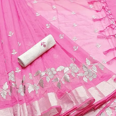 Attractive Cotton Embroidered Sarees with Blouse Piece