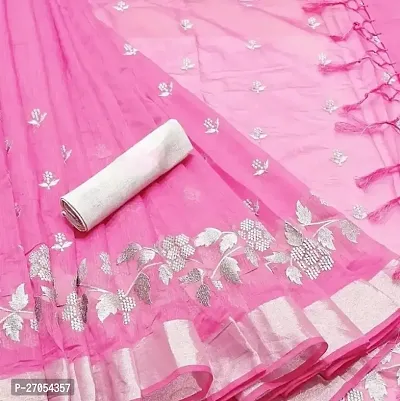 Chanderi Cotton Embroidered Saree-thumb0