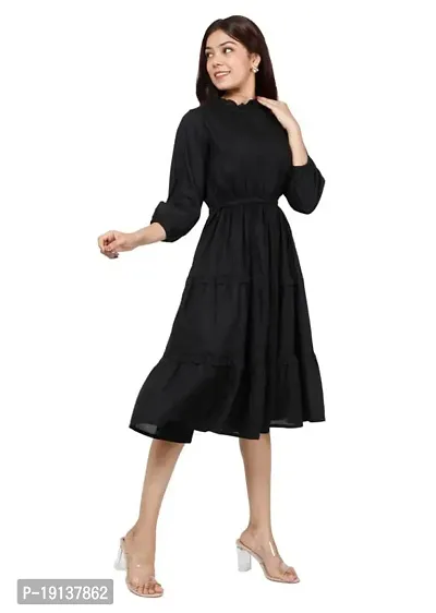 Shree Raas Solid Rayon A-line One Piece Dress Gown Dress for Women Black-thumb3