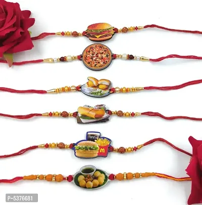 UNIQUE FOOD MDF RAKHI COMBO SET OF 6 RAKHI FOR KIDS-thumb0