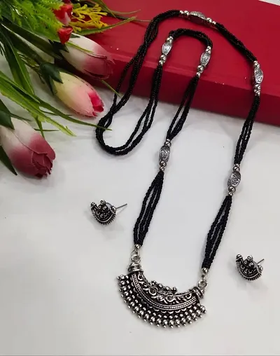 Trendy Silver Alloy Mangalsutra with Earrings