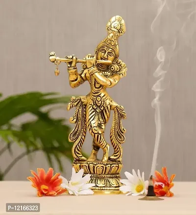 WORLD OF CRAFT Lord Krishna Metal Statue,Krishna Murti Playing Flute for Temple Pooja,Decor Your Home,Office  Gift Your Relatives,Showpiece Figurines,Religious Idol,Gift Article.-thumb0