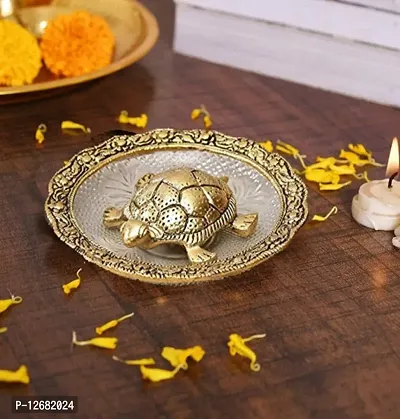 WORLD OF CRAFT Feng Shui Tortoise On Glass Plate for Good Luck Decorative Showpiece Gift-thumb0