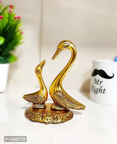 WORLD OF CRAFT Swan Pair Decorative Showpiece | Duck Set Statue for Home Table Office Desk Decoration | Gift for him her Couple Anniversary Birthday Valentine Decorative Showpiece Metal, Gold-thumb0