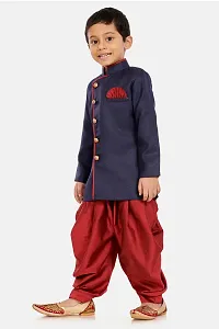 Trendy Cotton Blend Sherwani and Dhoti Set For Boys-thumb1