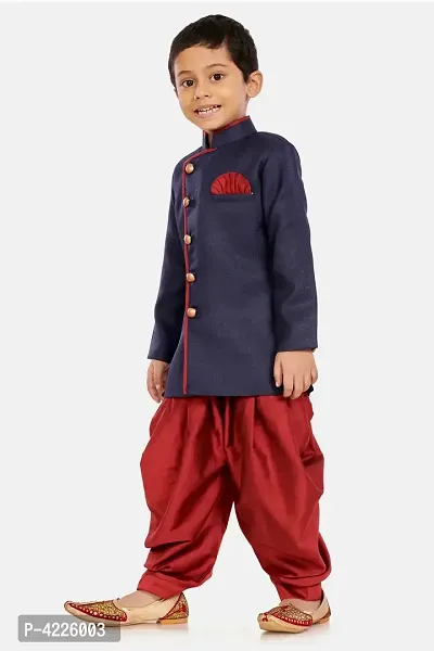 Trendy Cotton Blend Sherwani and Dhoti Set For Boys-thumb2