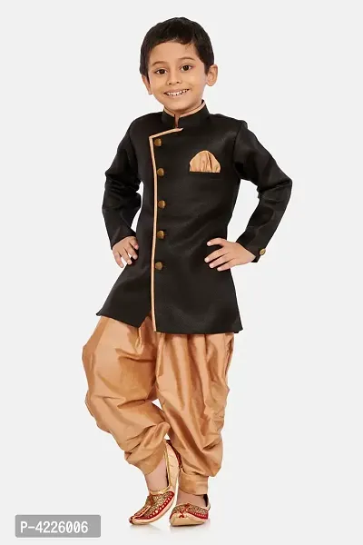 Trendy Cotton Blend Sherwani and Dhoti Set For Boys-thumb0