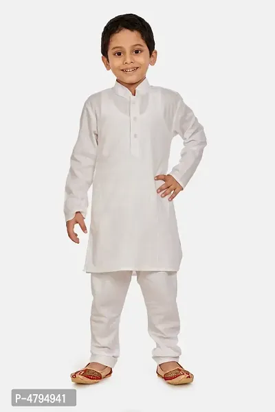 Boy's White Cotton Kurta and Pyjama Set