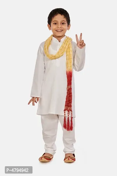 Boy's White Cotton Kurta, Pyjama  Dupatta Set