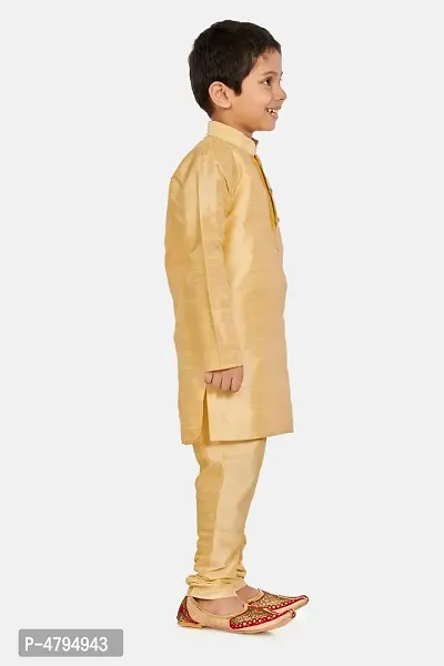 Boy's Gold Cotton Silk Kurta and Pyjama Set-thumb2