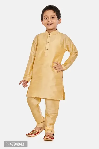 Boy's Gold Cotton Silk Kurta and Pyjama Set-thumb0