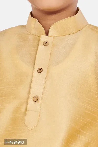 Boy's Gold Cotton Silk Kurta and Pyjama Set-thumb4