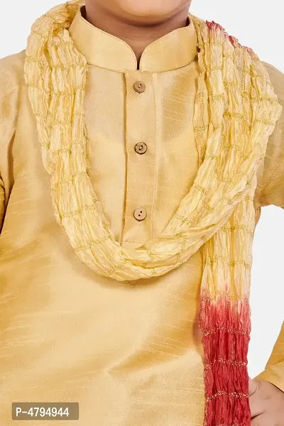 Boy's Gold  Cotton Silk Kurta, Pyjama  Dupatta Set-thumb4