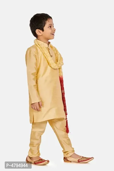 Boy's Gold  Cotton Silk Kurta, Pyjama  Dupatta Set-thumb2