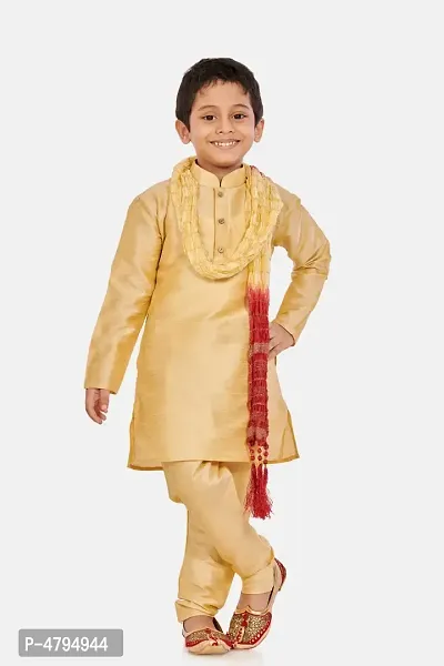 Boy's Gold  Cotton Silk Kurta, Pyjama  Dupatta Set-thumb0
