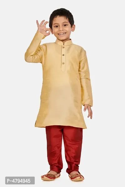 Boy's Gold  Cotton Silk Kurta and Pyjama Set-thumb0