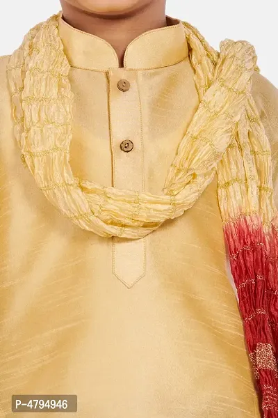 Boy's Gold Cotton Silk Kurta, Pyjama  Dupatta Set-thumb4