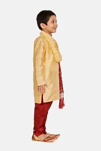 Boy's Gold Cotton Silk Kurta, Pyjama  Dupatta Set-thumb1