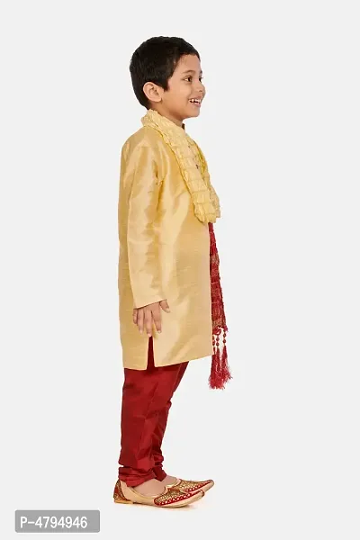 Boy's Gold Cotton Silk Kurta, Pyjama  Dupatta Set-thumb2