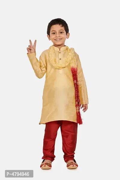 Boy's Gold Cotton Silk Kurta, Pyjama  Dupatta Set-thumb0