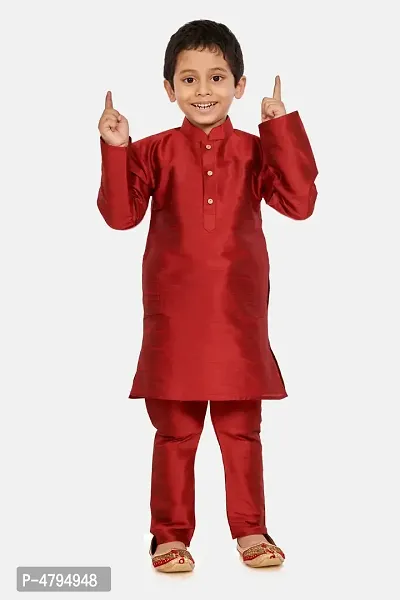 Boy's Maroon Cotton Silk Kurta and Pyjama Set