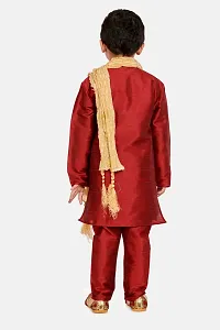Boy's Maroon Cotton Silk Kurta, Pyjama  Dupatta Set-thumb2