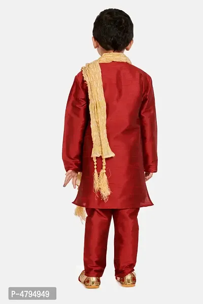 Boy's Maroon Cotton Silk Kurta, Pyjama  Dupatta Set-thumb3
