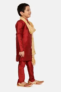 Boy's Maroon Cotton Silk Kurta, Pyjama  Dupatta Set-thumb1
