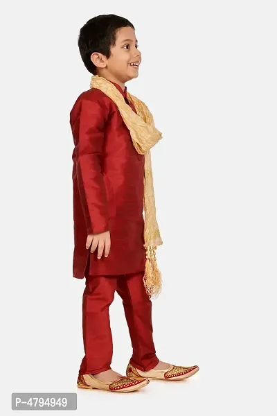 Boy's Maroon Cotton Silk Kurta, Pyjama  Dupatta Set-thumb2