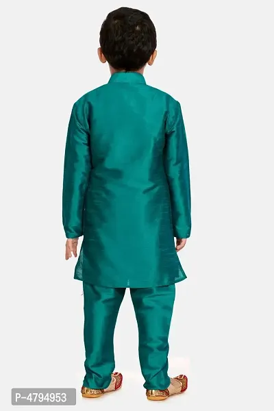 Boy's Green Cotton Silk Kurta and Pyjama Set-thumb3