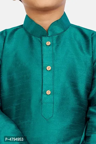 Boy's Green Cotton Silk Kurta and Pyjama Set-thumb4